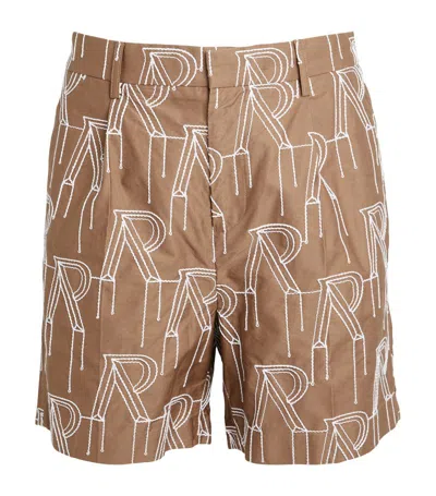Represent Embroidered Monogram Shorts In Beige