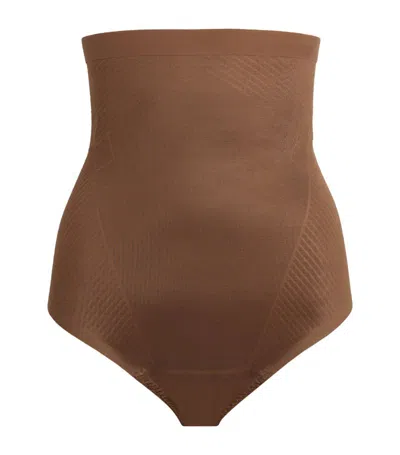 Spanx Invisible Shaping High-waisted Thong In Brown