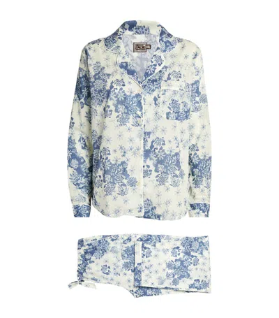 Desmond & Dempsey Cotton Floral Pyjama Set In Blue