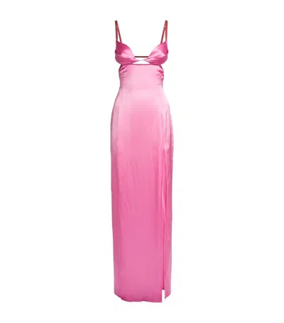 Nensi Dojaka Satin Double Petal Maxi Dress In Pink