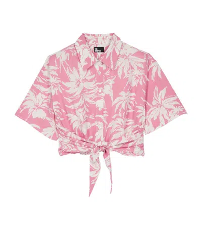 The Kooples Womens Pink-white Floral-print Self-tie Woven Shirt