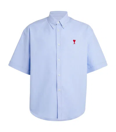 Ami Alexandre Mattiussi Logo-embroidered Cotton Shirt In Blue