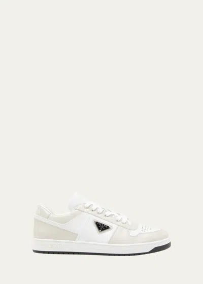 Prada Men's Downtown Leather Low-top Trainers In White