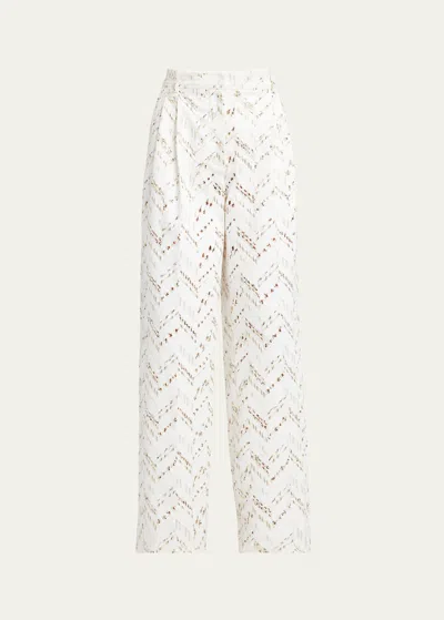 Missoni Chevron Broderie Anglaise Pleated Straight-leg Trousers In Sm9dy-zzbggrnbrnw