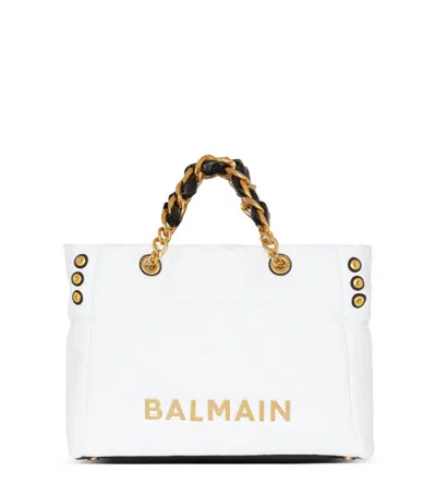 Balmain 1945 Soft Leather Tote Bag In White