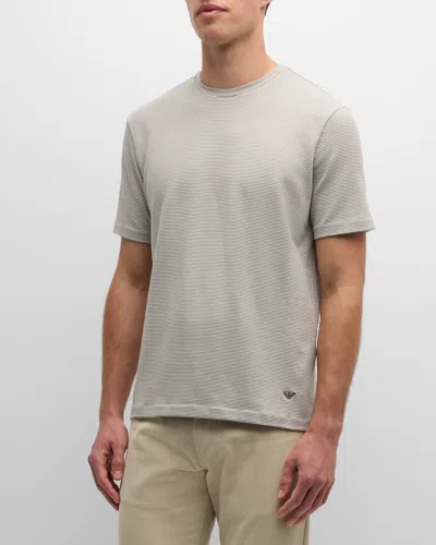 Emporio Armani Men's Micro-stripe Crewneck T-shirt In Medium Grey