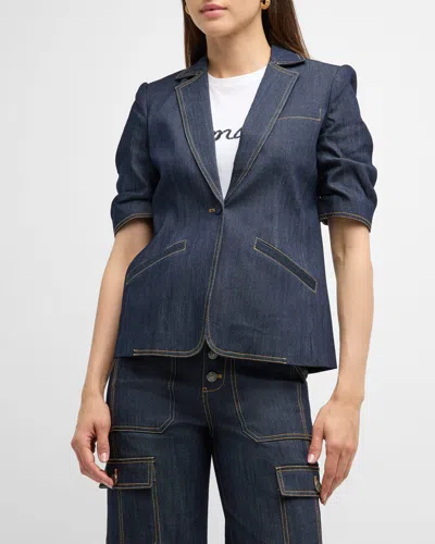 Cinq À Sept Khloe Denim Short-sleeve Blazer In Indigo