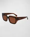 Ferragamo Logo Acetate Butterfly Sunglasses In Trnsprnt Brown/brn