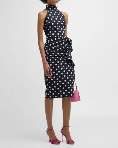 Chiara Boni La Petite Robe Amenadiel Floral Print Side-drape Halter Dress In Fall Polka Dots