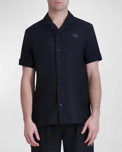 Karl Lagerfeld Men's Camp Shirt With Logo Plaque In Black