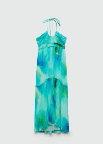 Mango Printed Halter Gown Turquoise