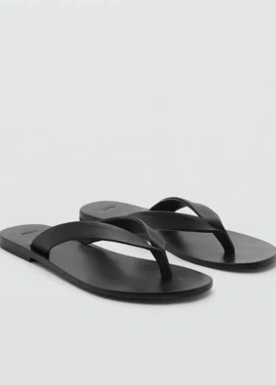 Mango Leather Straps Sandals Black In Noir