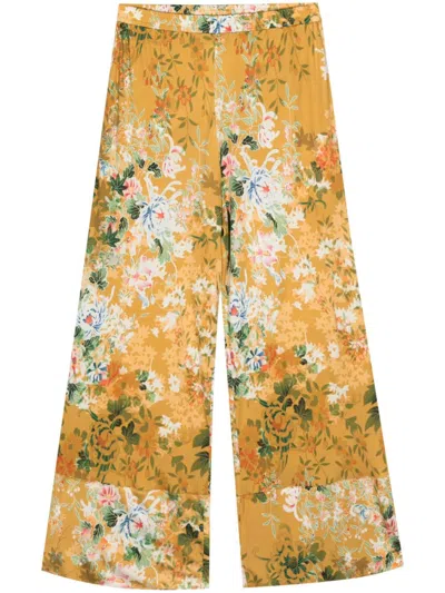 Pierre-louis Mascia Floral Silk Wide Trousers In Yellow