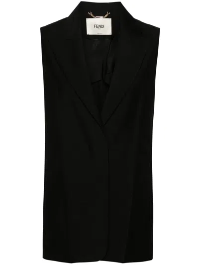 Fendi Wool Single-breasted Waistcoat In Black
