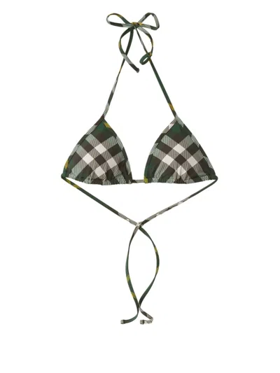 Burberry Checked Triangle Bikini Top In Green