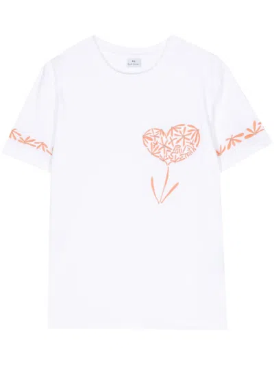 Ps By Paul Smith Flower Organic-cotton T-shirt In White