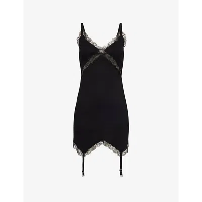 Dion Lee Womens Black Lace-trim Garter-embellished Organic-cotton Mini Dress
