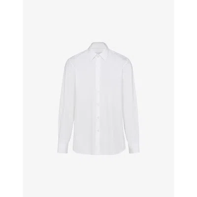 Prada Collared Slim-fit Cotton-blend Shirt In White