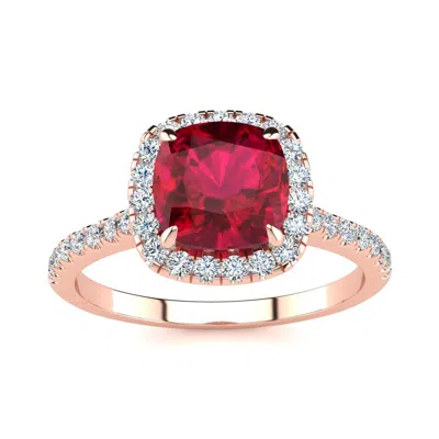 Sselects 2 Carat Cushion Cut Ruby And Halo Diamond Ring In 14k Rose Gold In Red