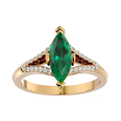 Sselects 2 Carat Marquise Shape Emerald And Diamond Ring In 14 Karat Yellow Gold In Green