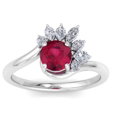Sselects 1 1/4 Carat Ruby And Marquise Crown Halo Diamond Ring In 14k White Gold In Red