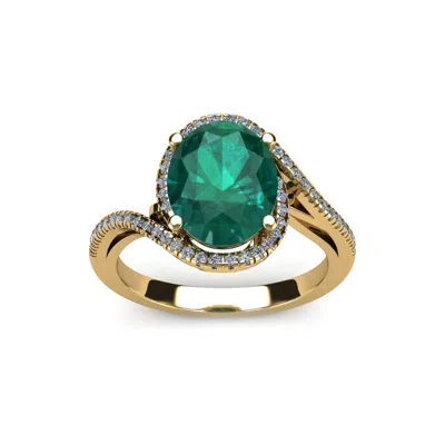 Sselects 1 1/3 Carat Oval Shape Emerald And Halo Diamond Ring In 14 Karat Yellow Gold In Green