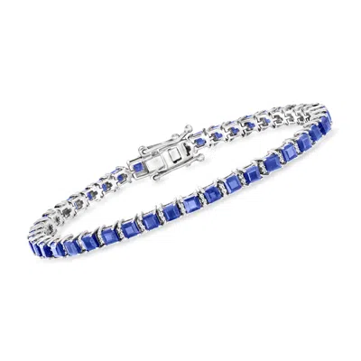 Ross-simons Sapphire And . Diamond Tennis Bracelet In Sterling Silver In Blue