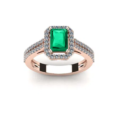 Sselects 1 1/3 Carat Emerald And Halo Diamond Ring In 14 Karat Rose Gold In Green
