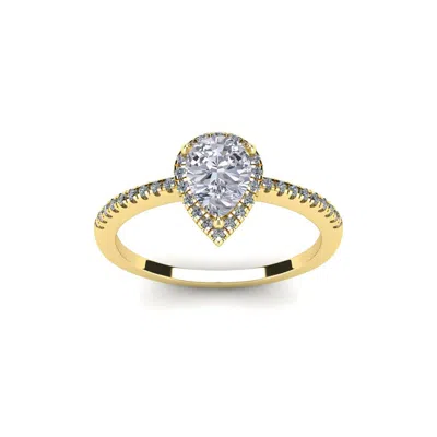 Sselects 1 Carat Pear Shape Halo Lab Grown Diamond Ring In 14 Karat Yellow Gold In Silver