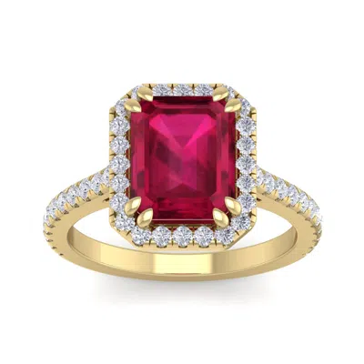 Sselects 4 Carat Ruby And Diamond Ring In 14 Karat Yellow Gold In Red