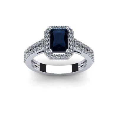 Sselects 1 1/2 Carat Sapphire And Halo Diamond Ring In 14 Karat White Gold In Black