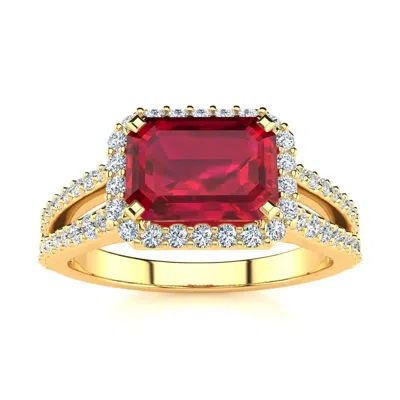 Sselects 1 1/2 Carat Antique Ruby And Halo Diamond Ring In 14 Karat Yellow Gold In Red