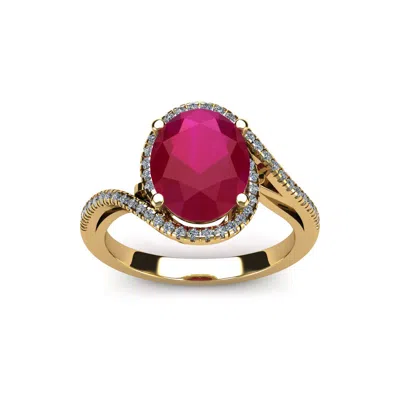 Sselects 1 1/4 Carat Oval Shape Ruby And Halo Diamond Ring In 14 Karat Yellow Gold In Red
