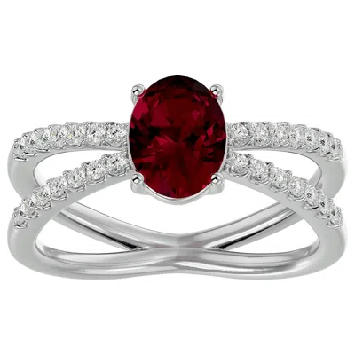 Sselects 1 3/4 Carat Oval Shape Ruby And Diamond Ring In 14 Karat White Gold In Red