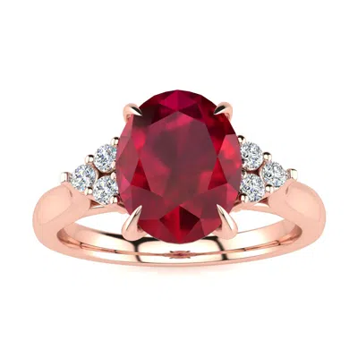 Sselects 3 Carat Oval Shape Ruby And Diamond Ring In 14k Rose Gold In Red