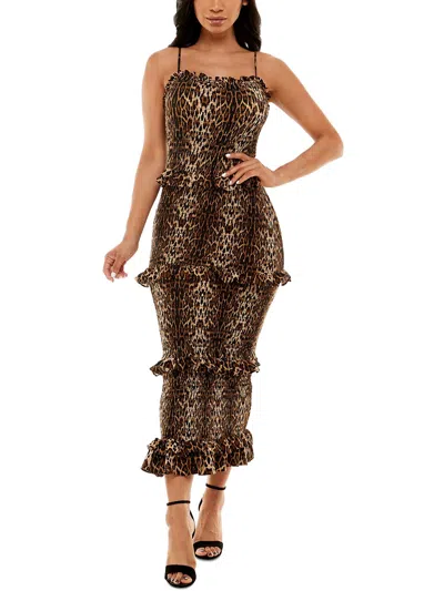 Bebe Juniors Womens Fitted Midi Bodycon Dress In Brown