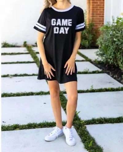 Southern Grace Game Day Dress In Block Print In Black