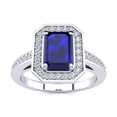 Sselects 1 1/3 Carat Sapphire And Halo Diamond Ring In 14 Karat White Gold In Blue