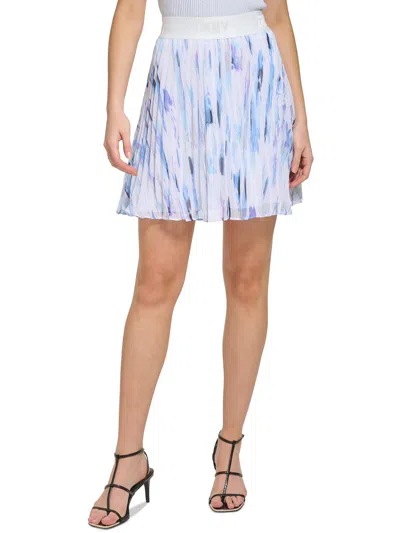 Dkny Womens Above Knee Printed Pleated Skirt In Blue