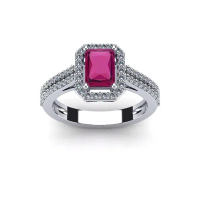 Sselects 1 1/2 Carat Ruby And Halo Diamond Ring In 14 Karat White Gold In Red
