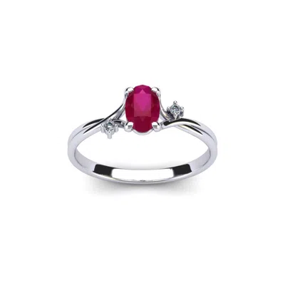 Sselects 1/2 Carat Oval Shape Ruby And Two Diamond Accent Ring In 14 Karat White Gold In Red