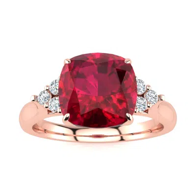 Sselects 3 1/5 Carat Cushion Cut Ruby And Diamond Ring In 14k Rose Gold In Red
