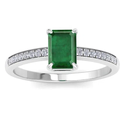Sselects 1 1/4 Carat Emerald Cut Emerald And Diamond Ring In 14k White Gold In Green