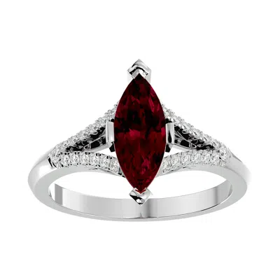 Sselects 2 1/2 Carat Marquise Shape Ruby And Diamond Ring In 14 Karat White Gold In Red