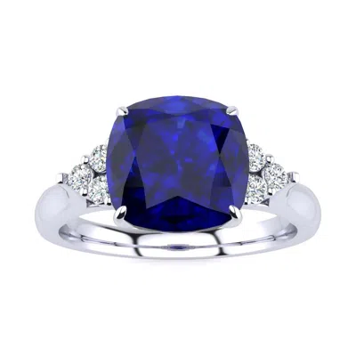 Sselects 3 1/5 Carat Cushion Cut Sapphire And Diamond Ring In 14k White Gold In Blue