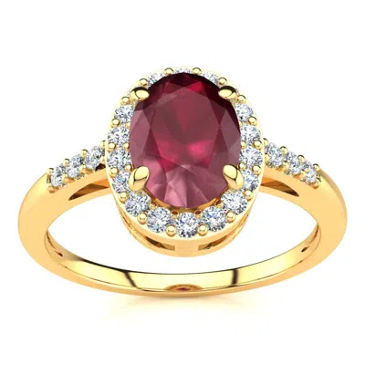 Sselects 1 Carat Oval Shape Ruby And Halo Diamond Ring In 14k Yellow Gold In Purple