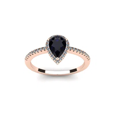 Sselects 1 Carat Pear Shape Sapphire And Halo Diamond Ring In 14 Karat Rose Gold In Black