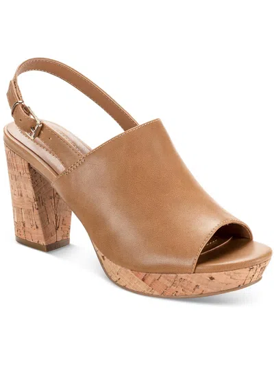 Style & Co Jenisee Womens Faux Leather Slingback Wedge Heels In Brown