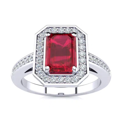 Sselects 1 1/4 Carat Ruby And Halo Diamond Ring In 14 Karat White Gold In Red