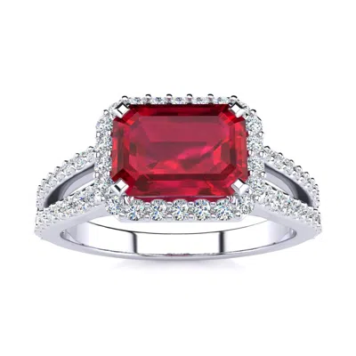 Sselects 1 1/2 Carat Antique Ruby And Halo Diamond Ring In 14 Karat White Gold In Red